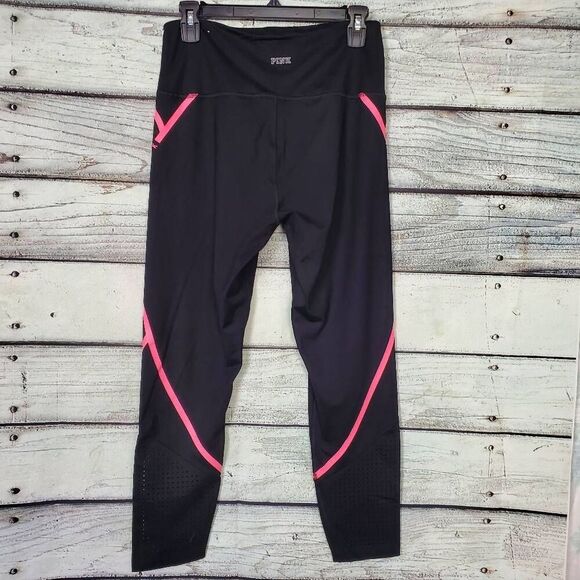 Victoria’s Secret PINK Ultimate Leggings Black Neon Pink Trim Size L - Picture 4 of 9